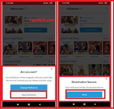 Successful Deactivate caller tune Successful Deactivate caller tune